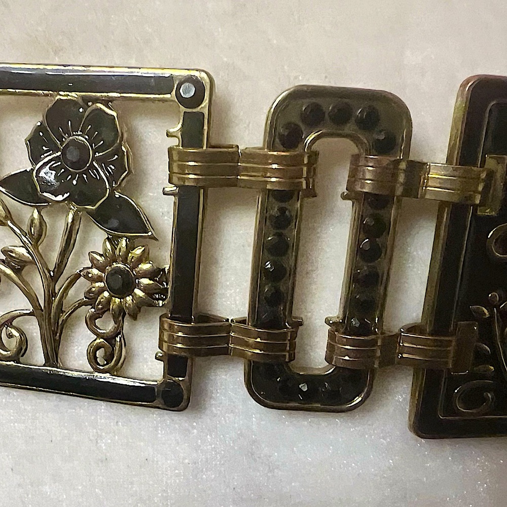 Vintage art deco belt gold & black floral geometric chain adjustable boho EUC - Picture 13 of 14